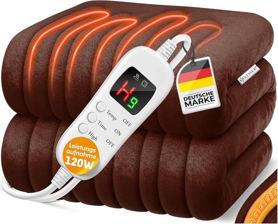 Elektrische Warmtedeken Verwarmde deken Ontspannen opwarmen 9 standen timer XXL Bruin