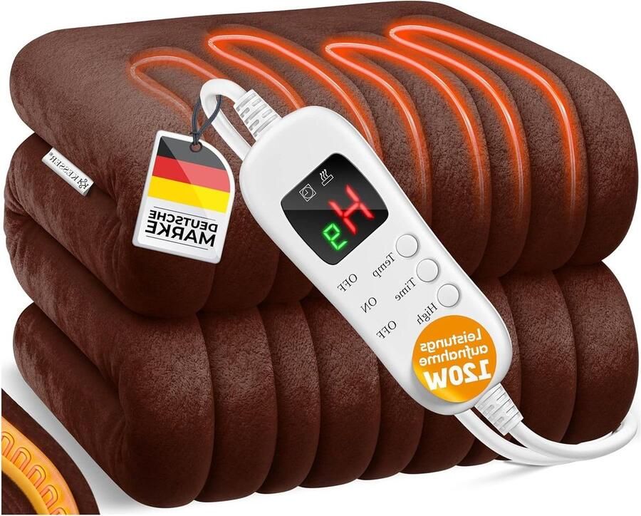 Elektrische Warmtedeken Verwarmde deken Ontspannen opwarmen 9 temperatuurstanden 160 x 120 cm Bruin