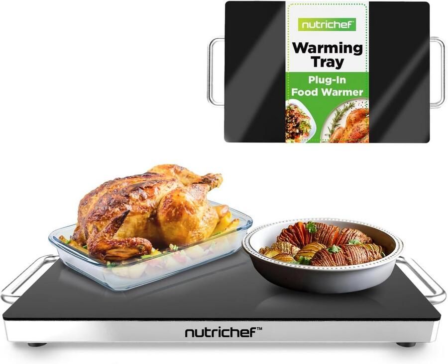 Elektrische Warmteplaat Verwarmingsplaat Buffet Eten Warm Houden Stijlvol Glasoppervlak 50.8 x 30.5 cm Zwart