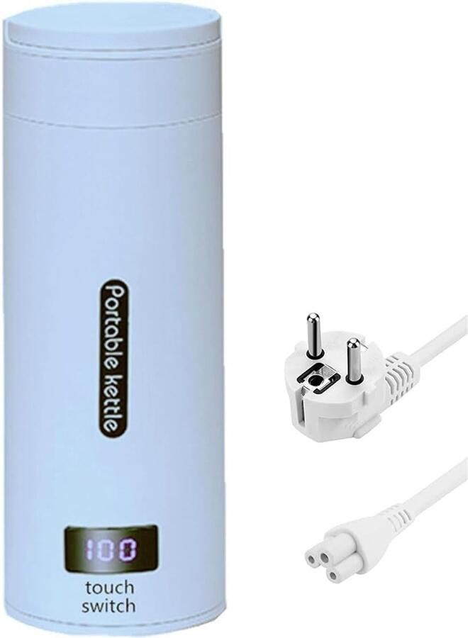 Elektrische Waterbeker Reis Waterkoker Onderweg Warme Drank Instelbare Temperatuur 0.38 Liter Blauw