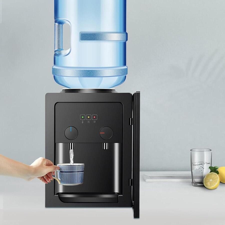 Elektrische Waterdispenser Tafelmodel Waterkoeler Direct Water Tappen Snel Opwarmen 37 x 27 x 23.5 cm Zwart