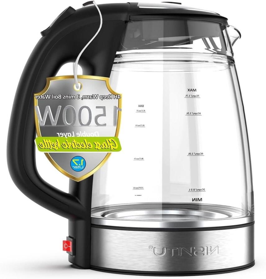 Elektrische waterketel Glazen ketel Water koken Dubbellaags vacuüm 17 Liter Zwart