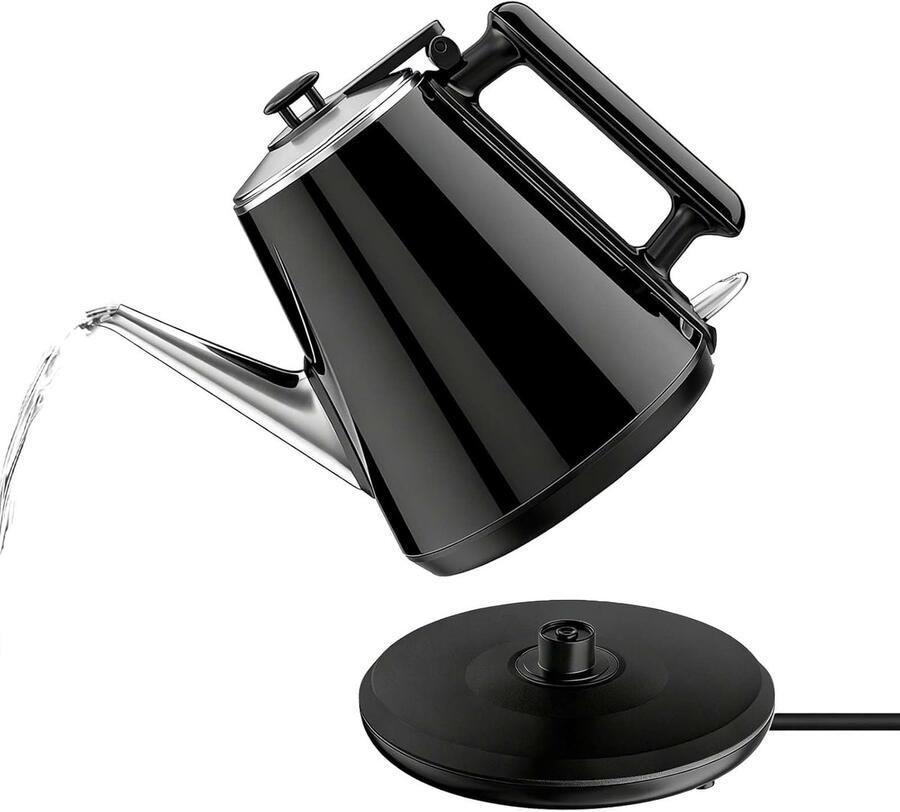Elektrische Waterkoker 0 9L 1360W Kleine voor Thee Binnenpot van Roestvrij Staal 304 Enkele Bediening en Automatische Uitschakeling Vintage Design voor Thuis Kantoor Slaapzaal – BPA-vrij Zwart