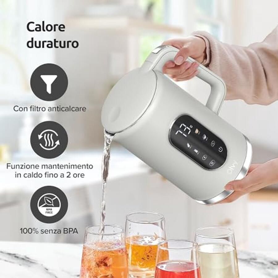 Elektrische Waterkoker 1 7L met Temperatuurregeling en Warmhoudfunctie 2200W Dubbelwandig RVS