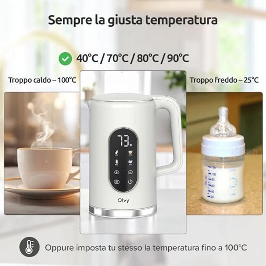 Elektrische Waterkoker 1 7L met Temperatuurregeling en Warmhoudfunctie 2200W Dubbelwandig RVS - Foto 2