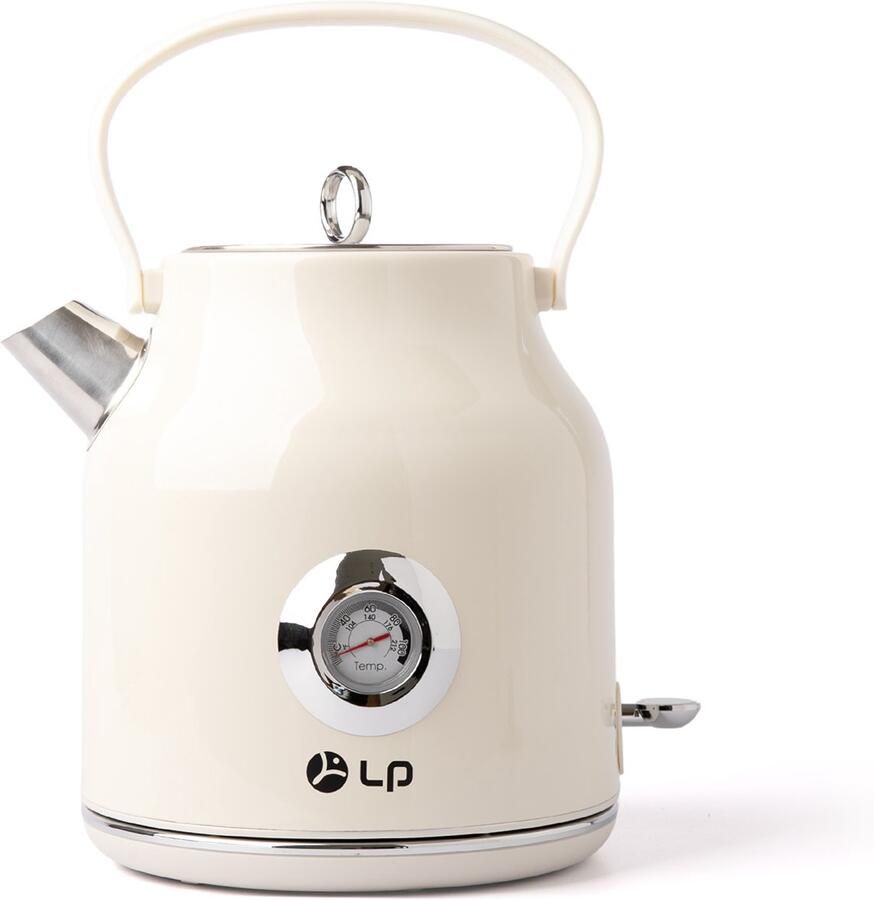 Elektrische Waterkoker 1 7L Retro Waterkoker 304 RVS Binnenkant Klassiek Design Temperatuurmeter Automatische Uitschakeling Voor Thee En Koffie 25x20x28cm Wit