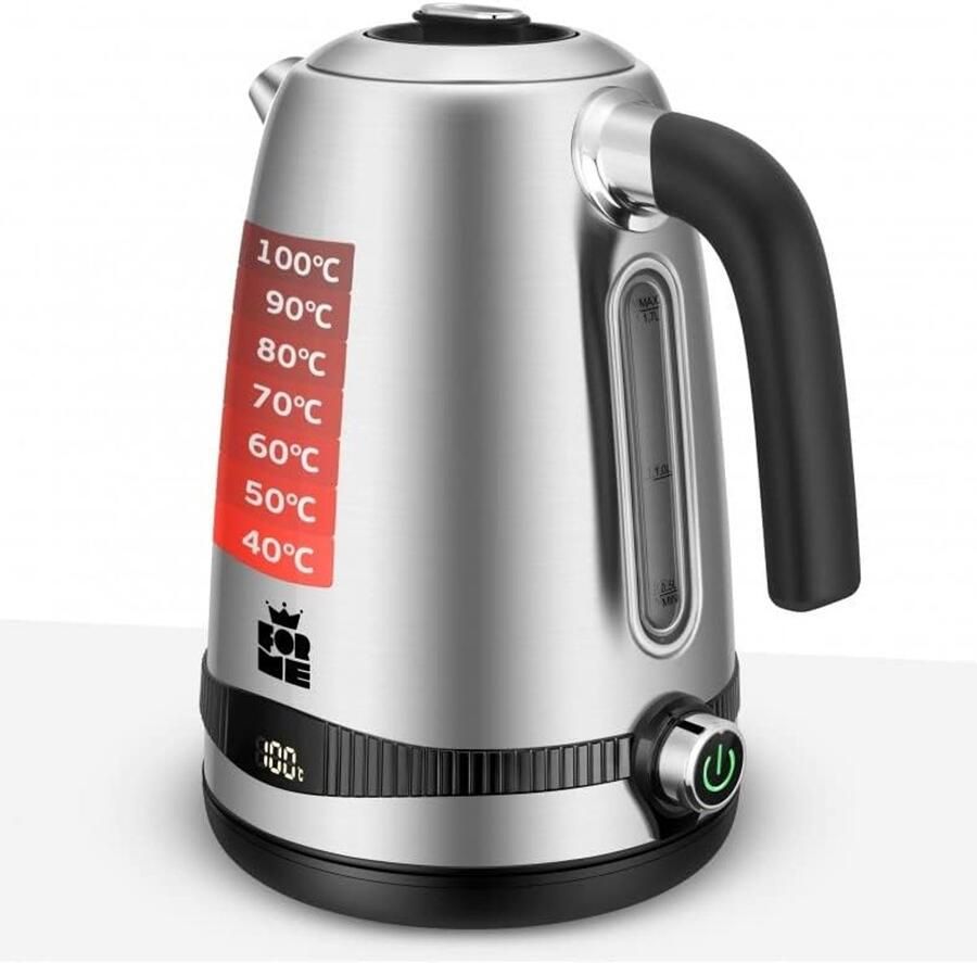 Elektrische Waterkoker 1 7L Roestvrij Staal met Instelbare Temperatuur en Warmhoudfunctie