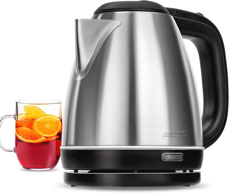 Elektrische Waterkoker 1 Liter RVS BPA-Vrij met Automatische Uitschakeling en Draadloze Voet