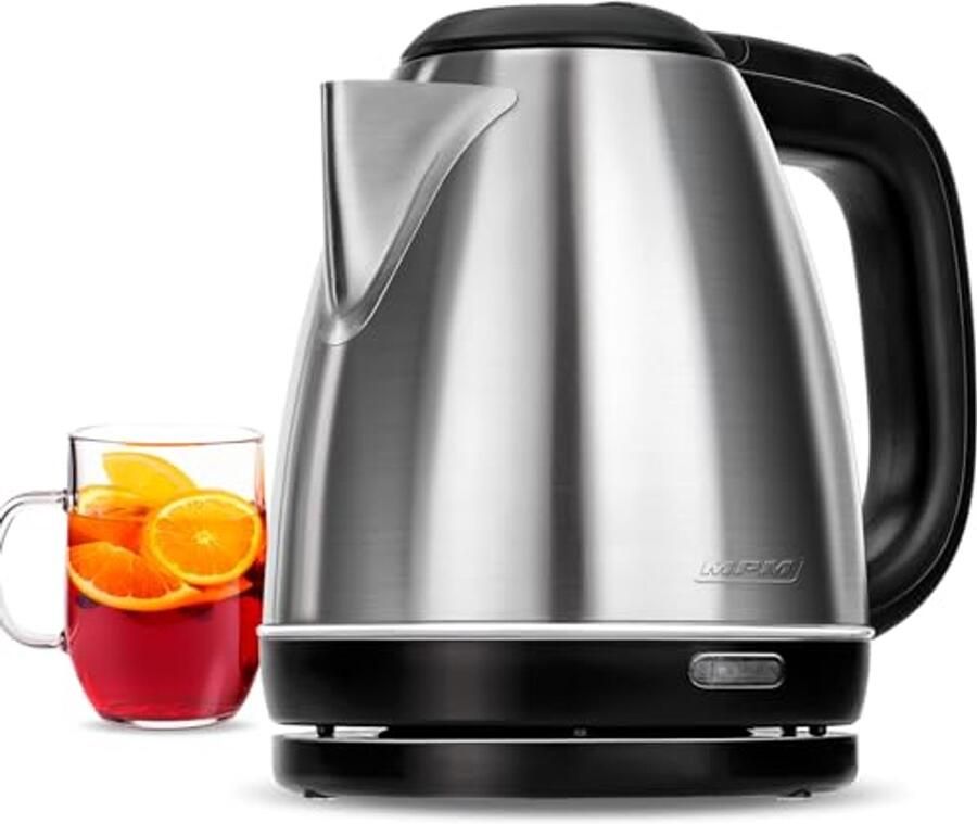 Elektrische Waterkoker 1 Liter RVS BPA-Vrij met Automatische Uitschakeling en Draadloze Voet