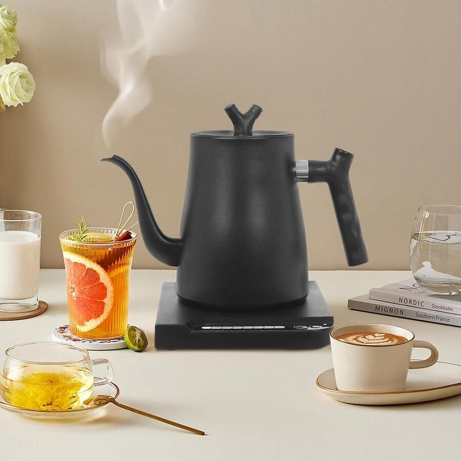 Elektrische waterkoker 1000 W theekoker elektrisch 7 instelbare watertemperatuurniveaus zwanenhals voor koffie thee brouwen zwart