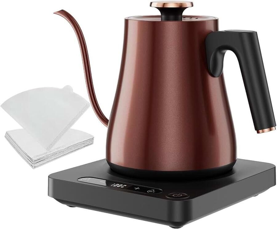 Elektrische Waterkoker 1.0L met Temperatuurregeling en Warmhoudfunctie 1000W Snelkoken in 4 Min RVS voor Koffie Thee LED Display Aanraakbediening Vintage Koper Kleur BPA-Vrij