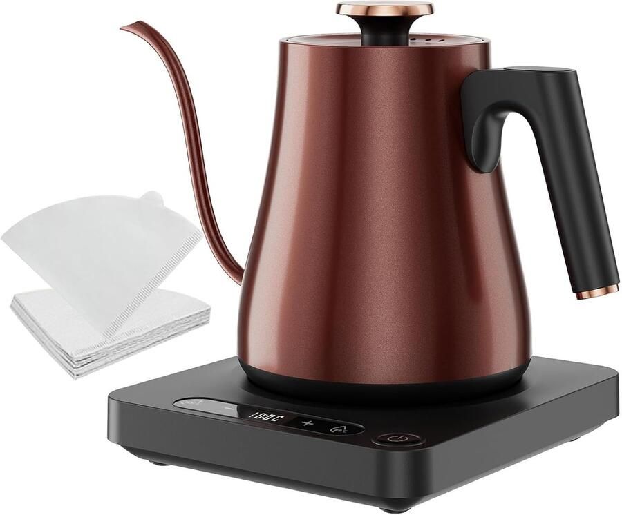 Elektrische Waterkoker 1.0L met Temperatuurregeling en Warmhoudfunctie 1000W Snelkoken in 4 Min RVS voor Koffie Thee LED Display Aanraakbediening Vintage Koper Kleur BPA-Vrij