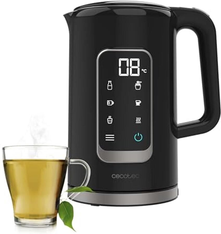 Elektrische Waterkoker 1.7 Liter met Touchscreen 2200W Roestvrijstalen Binnenkant 5 Temperatuurinstellingen Automatische Uitschakeling Zwart