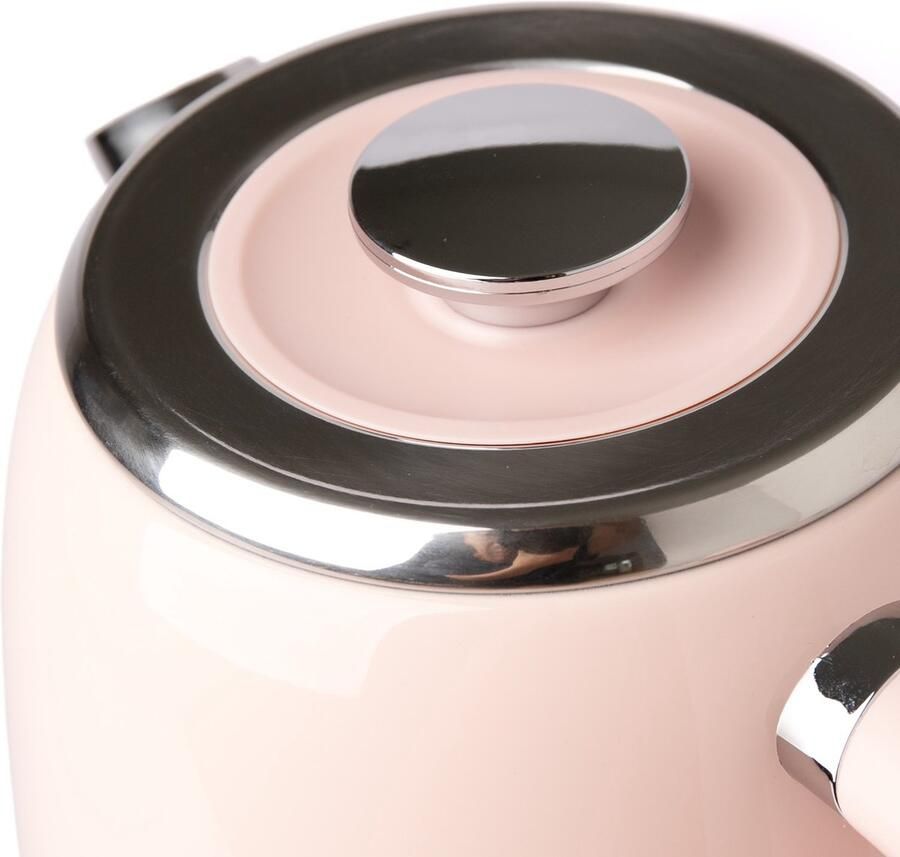 Elektrische waterkoker 1.7L Drinkwaterkoker Roestvrijstalen ketel Retro keukenapparaat – Roze – 304 staal – Automatisch uitschakelen – Thuiskeuken – 245*170*240 mm– Rozeg
