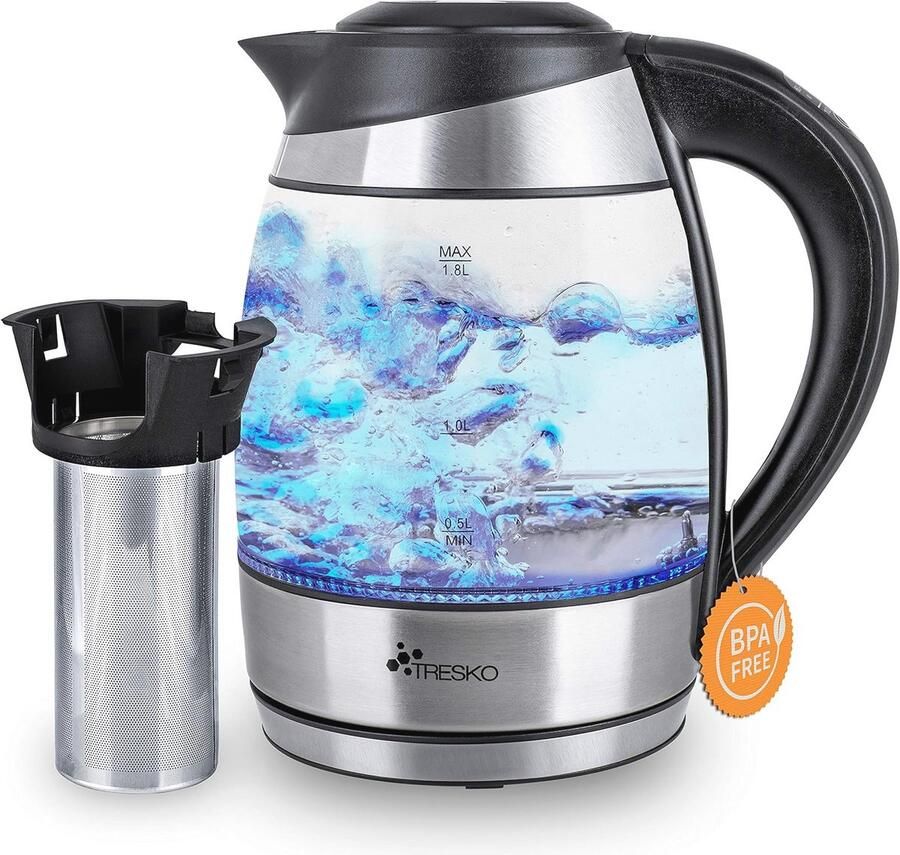 Elektrische Waterkoker 1.8 L RVS met Theefilter en Kalkfilter Temperatuur Instelling en Warmhoudfunctie