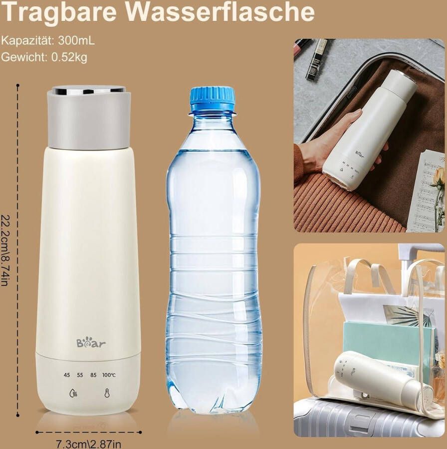 Elektrische waterkoker 300 ml 4-temperatuur 3-in-1 reizen dubbellaags 304 roestvrij staal liner draagbare kleine snelle verwarming isolatie cup niet-oplaadbare versie reiswaterkoker - Foto 2