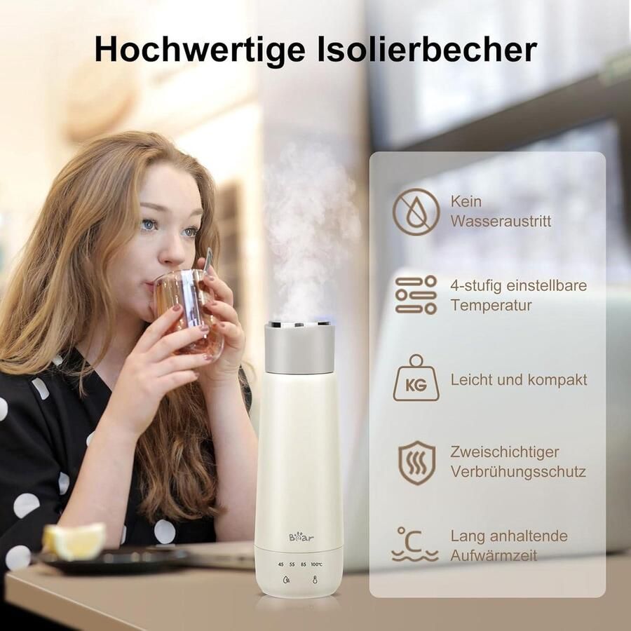 Elektrische waterkoker 300 ml 4-temperatuur 3-in-1 reizen dubbellaags 304 roestvrij staal liner draagbare kleine snelle verwarming isolatie cup niet-oplaadbare versie reiswaterkoker