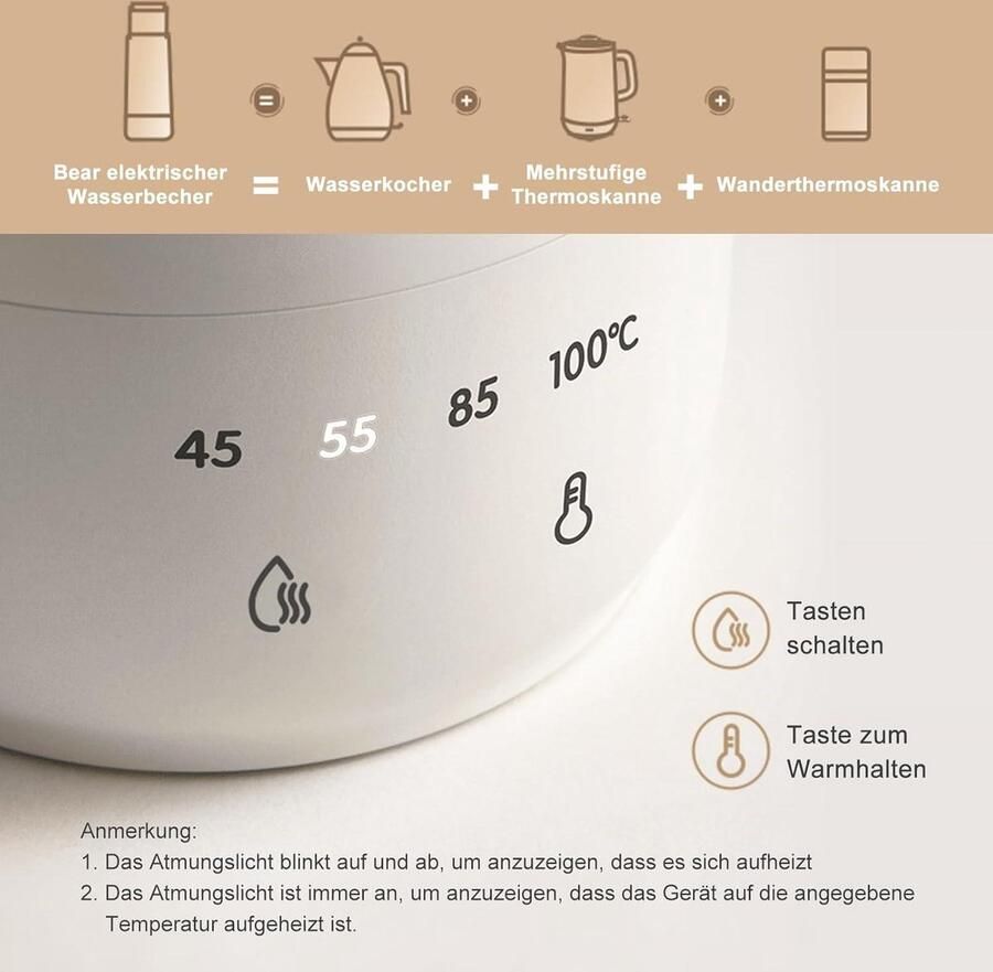 Elektrische waterkoker 300 ml 4-temperatuur 3-in-1 reizen dubbellaags 304 roestvrij staal liner draagbare kleine snelle verwarming isolatie cup niet-oplaadbare versie reiswaterkoker - Foto 3
