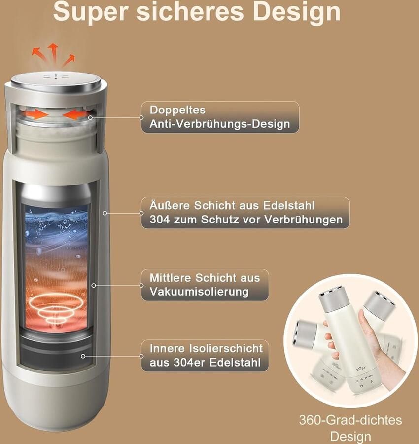 Elektrische waterkoker 300 ml 4-temperatuur 3-in-1 reizen dubbellaags 304 roestvrij staal liner draagbare kleine snelle verwarming isolatie cup niet-oplaadbare versie reiswaterkoker - Foto 5