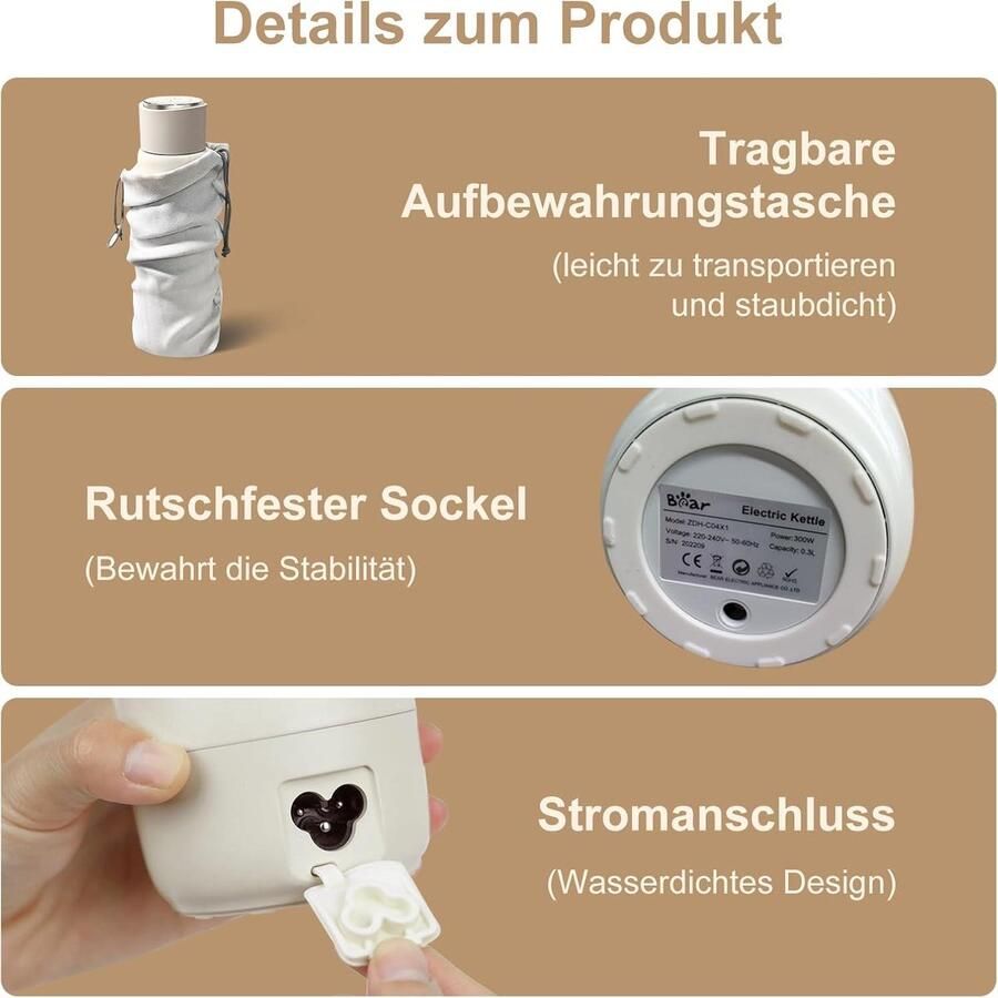 Elektrische waterkoker 300 ml 4-temperatuur 3-in-1 reizen dubbellaags 304 roestvrij staal liner draagbare kleine snelle verwarming isolatie cup niet-oplaadbare versie reiswaterkoker - Foto 2