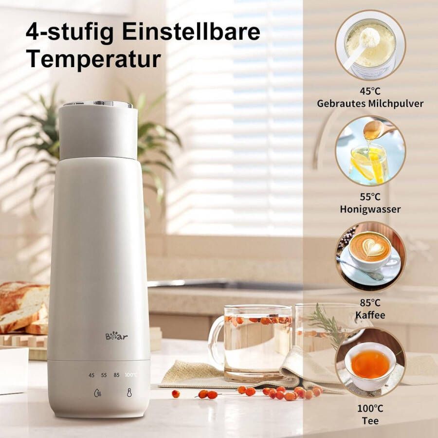 Elektrische waterkoker 4-temperatuur & 300 ml 3-in-1 reizen dubbellaags 304 roestvrij staal liner draagbare kleine snelle verwarming isolatie cup niet-oplaadbare versie