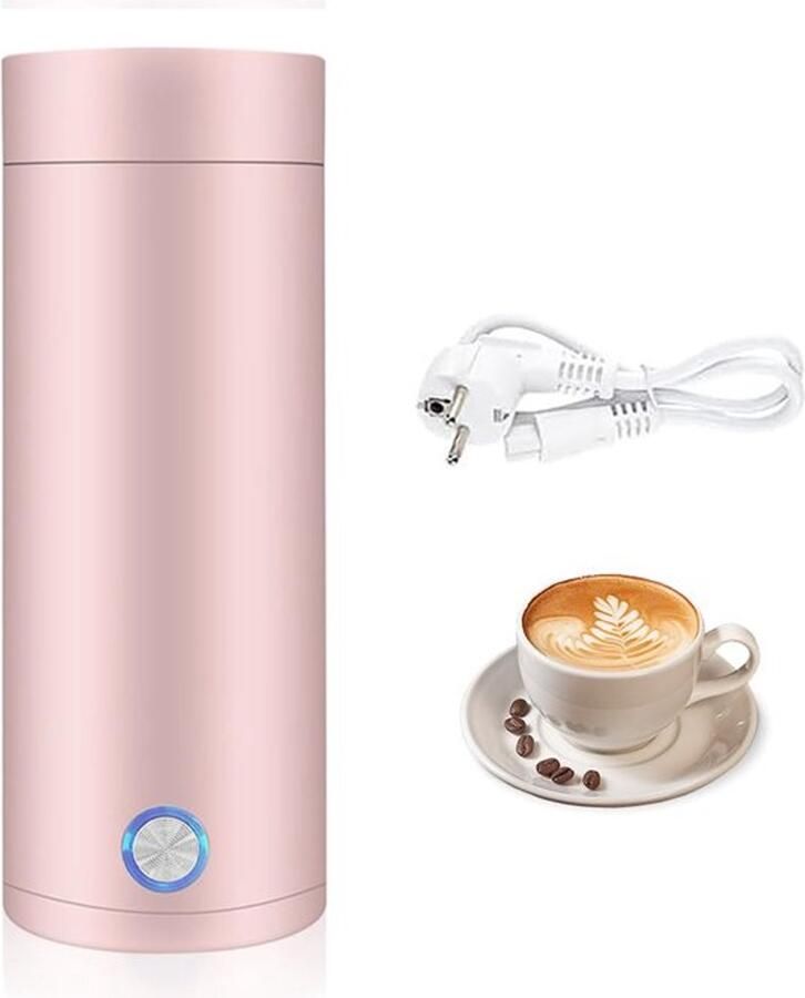 Elektrische waterkoker 400 ml draagbaar mini-thermoskan 3-in-1 mini-waterkoker met automatische uitschakeling draagbare verwarming voor thee koffie melk (roze)