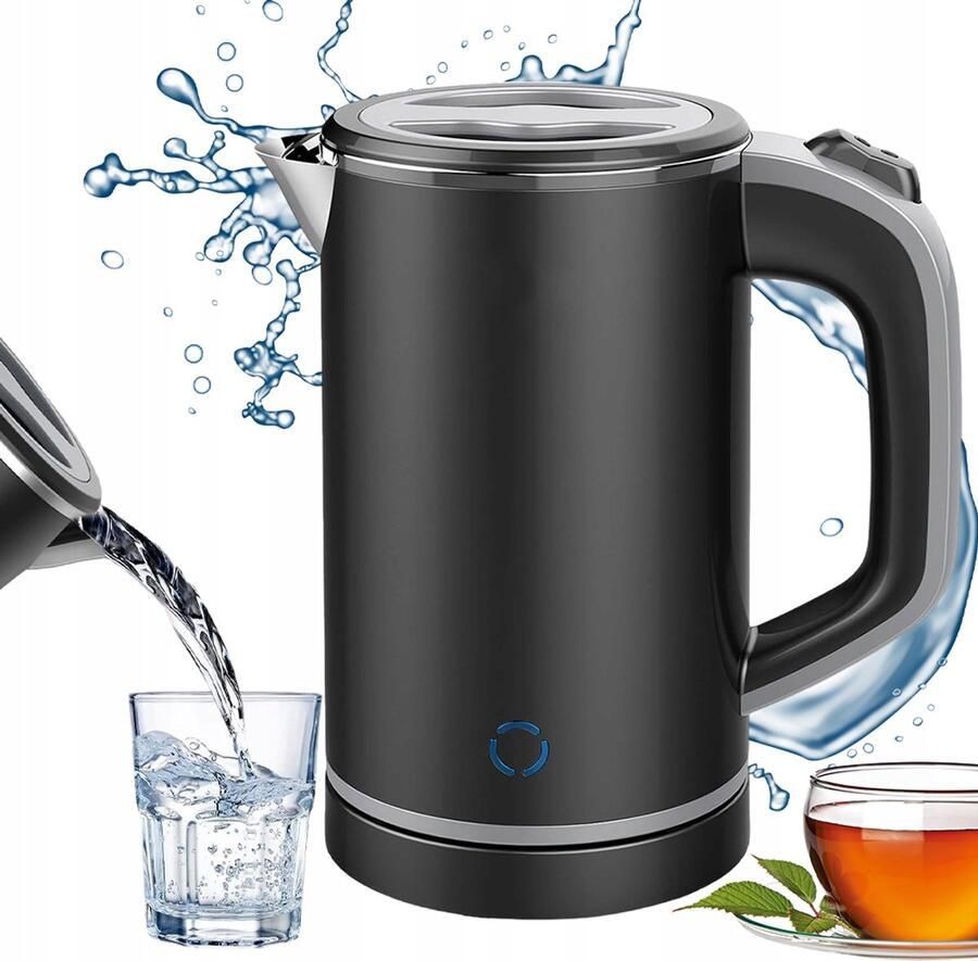 Elektrische Waterkoker 800 ml Mini Waterkoker Reiswaterkoker 600W RVS 304 Binnenkant Droogkookbeveiliging Afneembaar Deksel Compact voor Kantoor en Reizen
