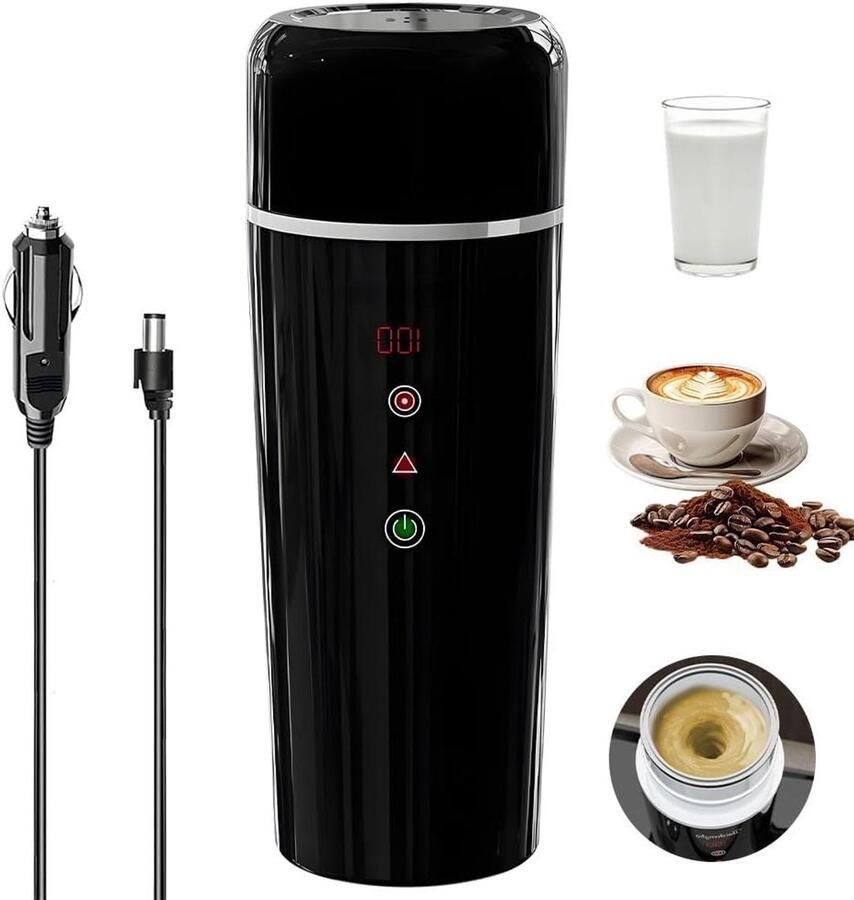 Elektrische waterkoker Auto mok Warme dranken onderweg Intelligente temperatuurregeling 420 ml Zwart