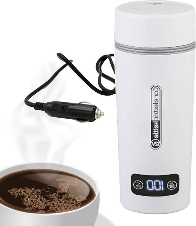 Elektrische Waterkoker Auto Warme Dranken Reizen Onderweg Intelligente Temperatuur 450 ml Capaciteit Wit