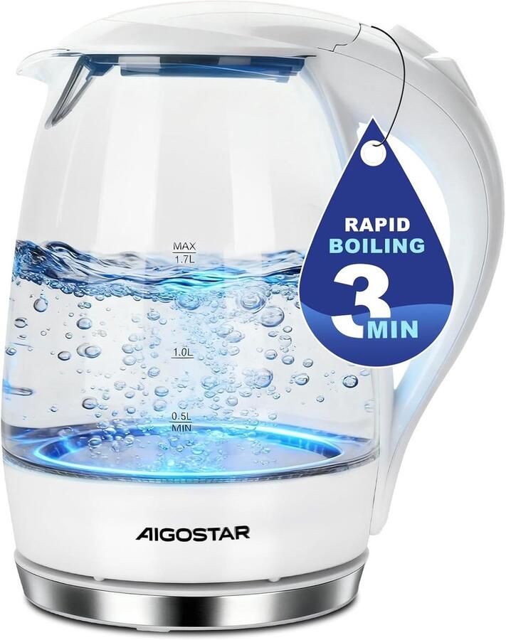 Elektrische Waterkoker Borosilicaatglas LED-verlichting Dubbel Veiligheidssysteem Voor Thuis