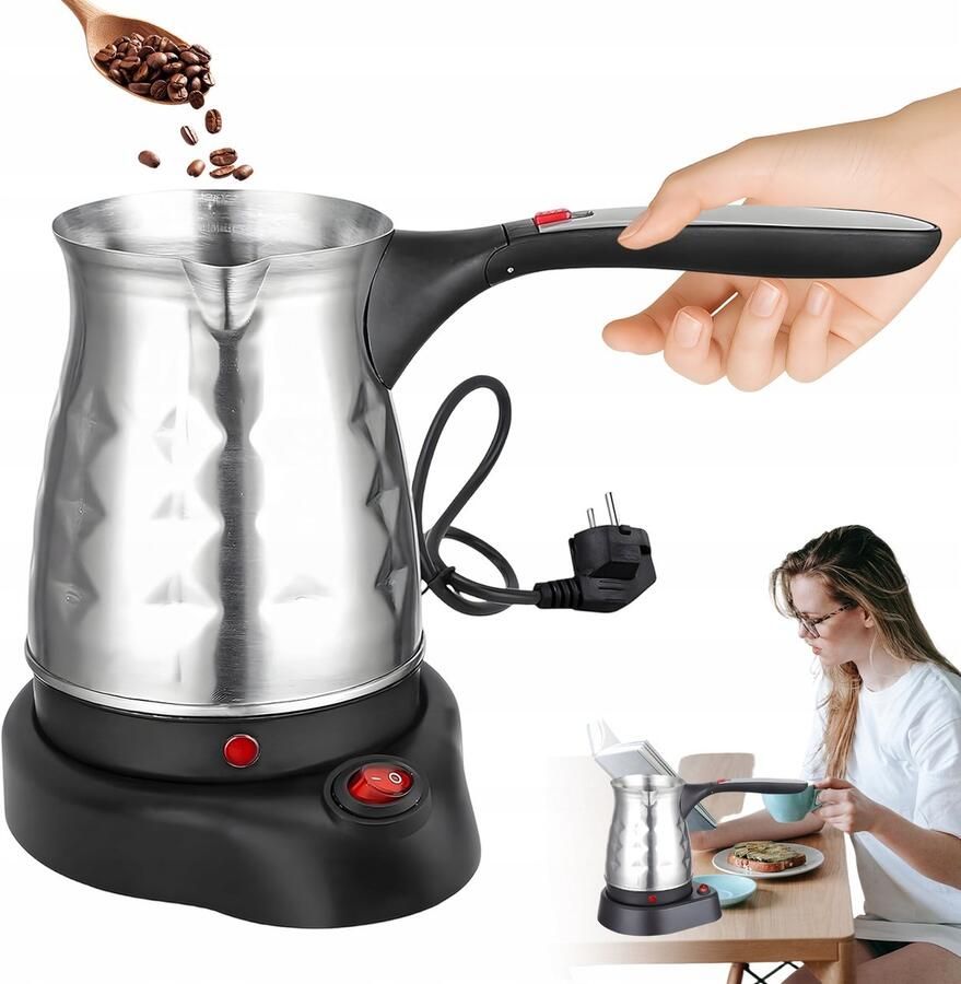 Elektrische Waterkoker- Elektrische Koffieketel 500ml 304 RVS Diamantpatroon 600W Snel Opwarmen Turkse koffiekan Voor Turkse Koffie & Warme Dranken