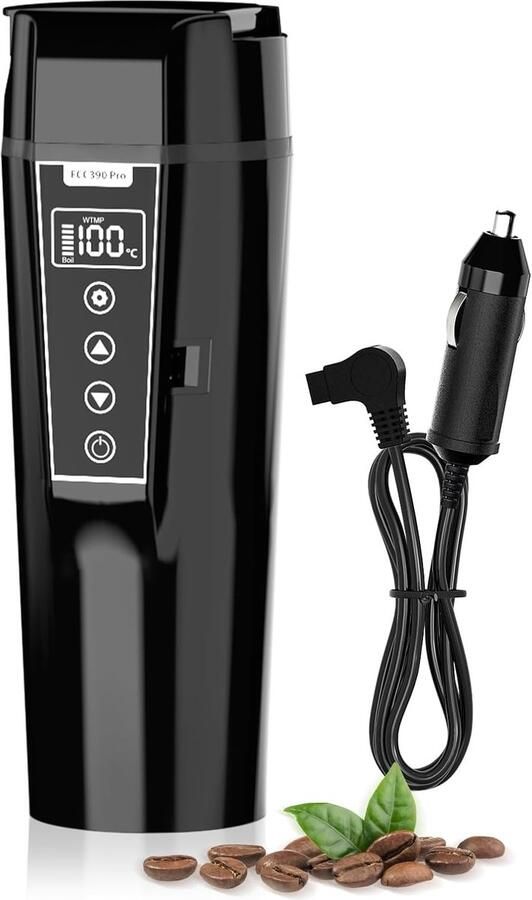 Elektrische waterkoker Geschikt voor in de auto (12V 24V) reiswaterkoker sigarettenaanstekeraansluiting instelbaar temperatuurbereik van 30°C tot 95°C met automatische veiligheidsuitschakelfunctie inhoud van 400 ml