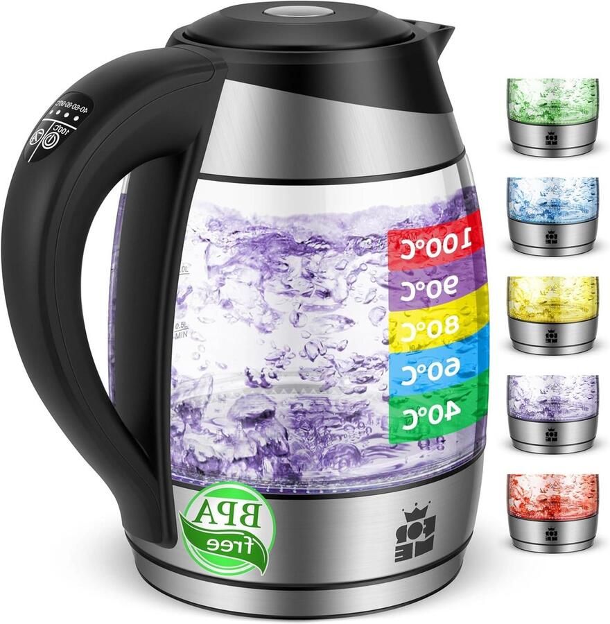 Elektrische Waterkoker Glas Kettle Thee Zetten Instelbare Temperatuur 18 Liter Zwart