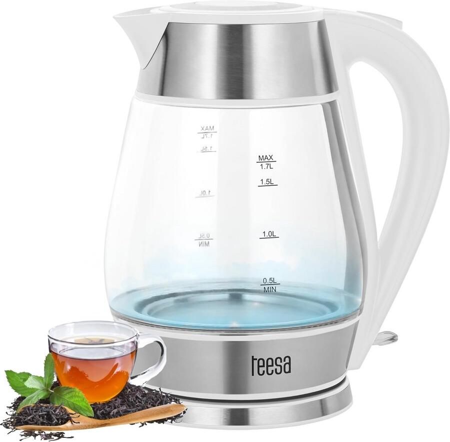 Elektrische Waterkoker Glas RVS 1.7 Liter Snel Koken