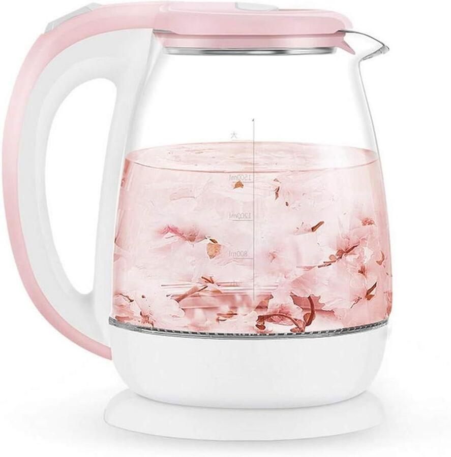 Elektrische Waterkoker Snelkoker Glas Water Verwarmen Stille Kooktechnologie 1.8 Liter Roze