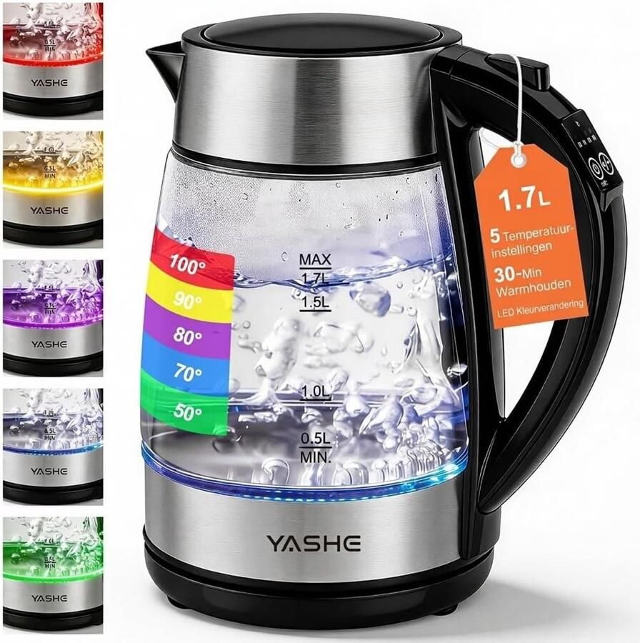 Elektrische Waterkoker Glas Temperatuurregeling 5 Kleuren LED Voor Gezinnen