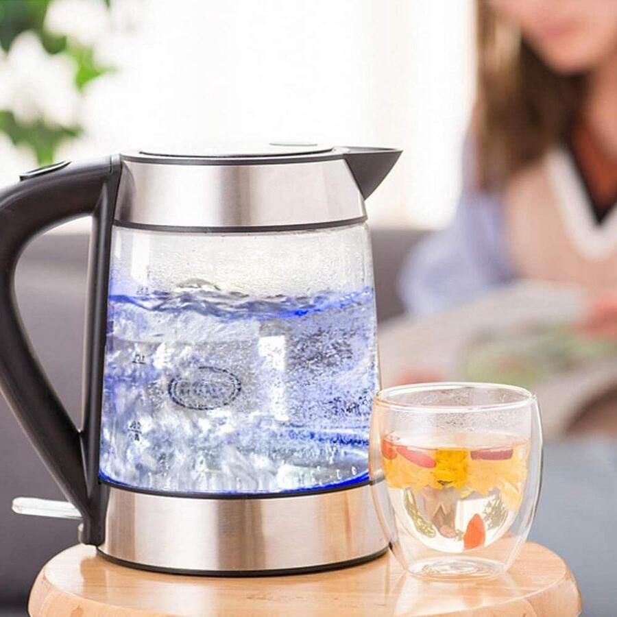 Elektrische Waterkoker Glastopper Ketel Snel Water Koken Verlichte LED Indicator 1.7 Liter Transparant