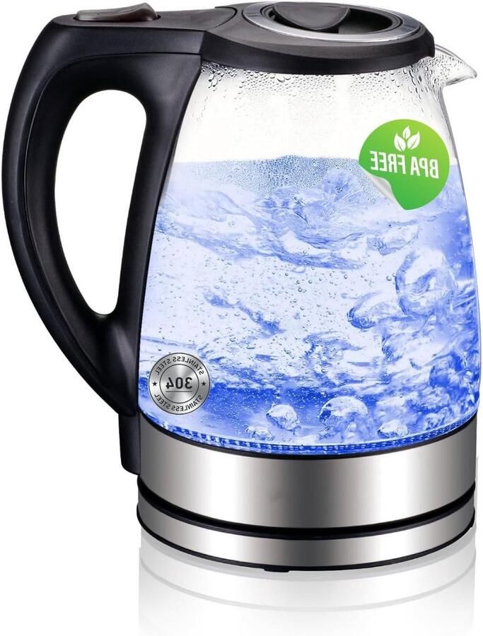 Elektrische Waterkoker Glas Waterkoker Snel Water Koken Blauw LED Display 17 Liter Capaciteit Blauw