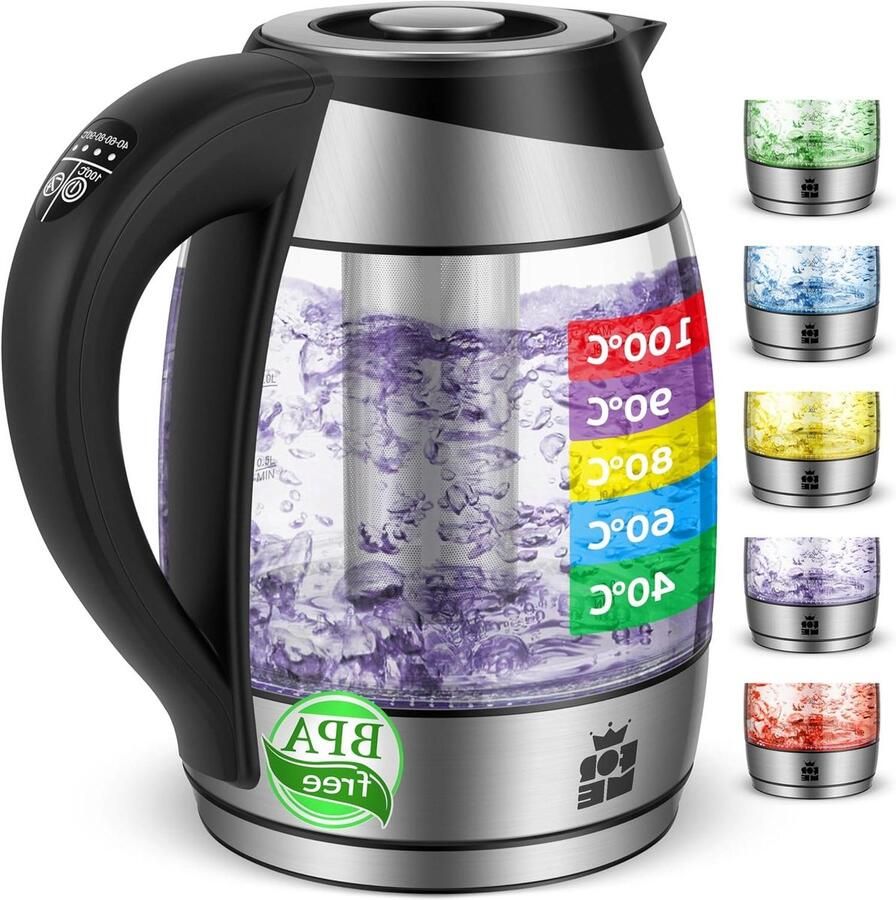 Elektrische Waterkoker Glas Waterkoker Thee en Koffie Zetten Instelbare Temperatuur 18 Liter Zwart