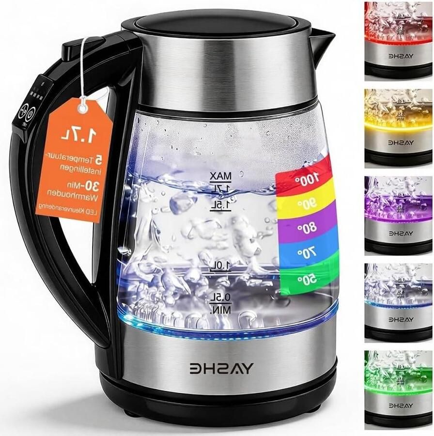 Elektrische Waterkoker Glas Waterkoker Snel Water Koken Variabele Temperatuur 1.7 Liter Grijs
