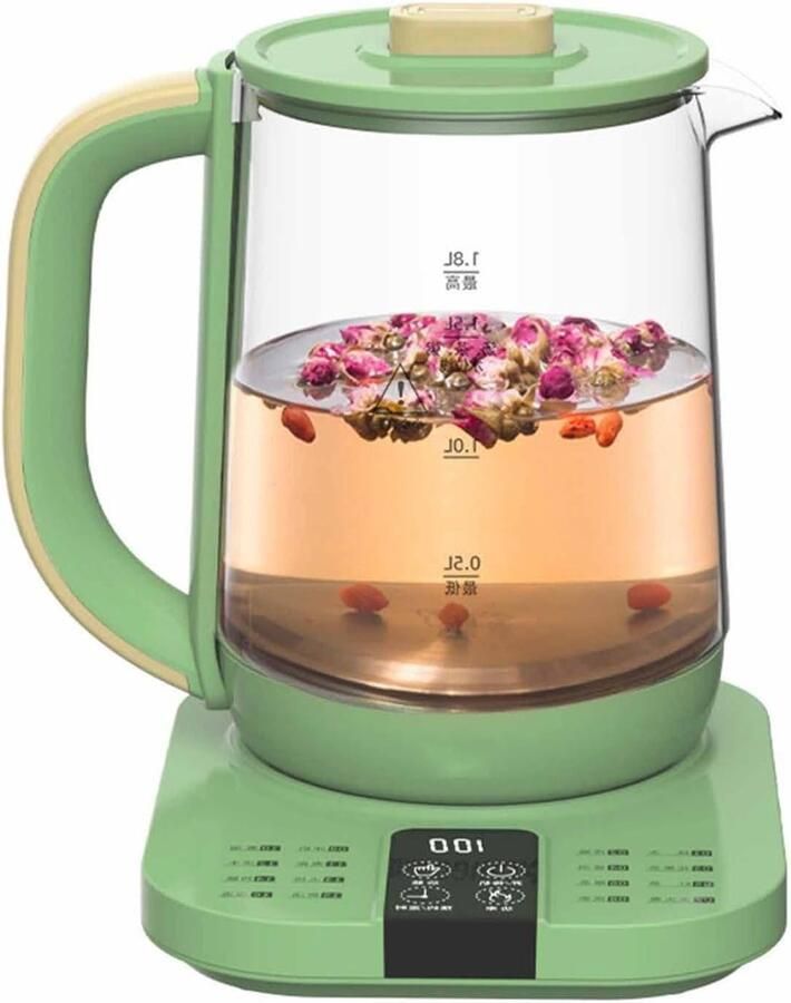 Elektrische Waterkoker Glastheepot Gezondheid Behoud Slimme Timer 1.8 Liter Transparant