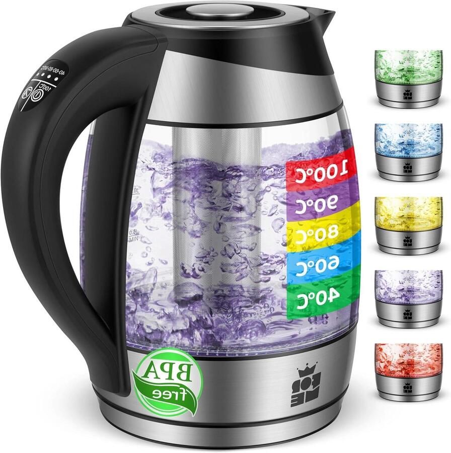 Elektrische Waterkoker Glas Koker Thee Zetten Temperatuurregeling 18 Liter Zwart