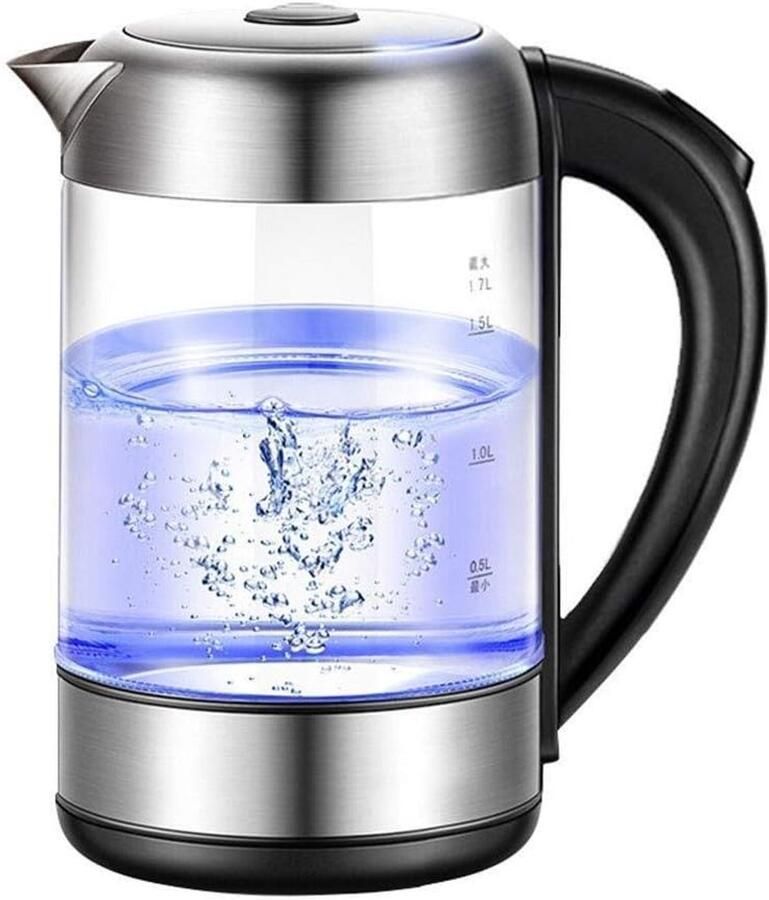 Elektrische Waterkoker Glazen Kan Snel Water Koken Automatische Uitschakeling 1.7 Liter Zilver