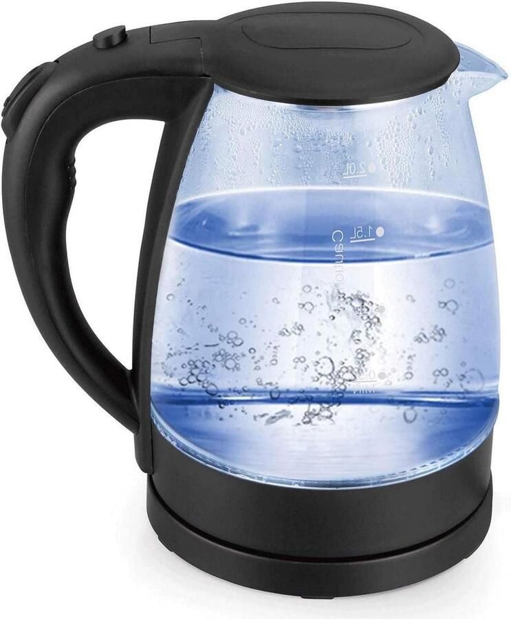 Elektrische Waterkoker Glazen Ketel Snel Water Koken Automatische Uitschakeling 2 Liter Capaciteit Zwart