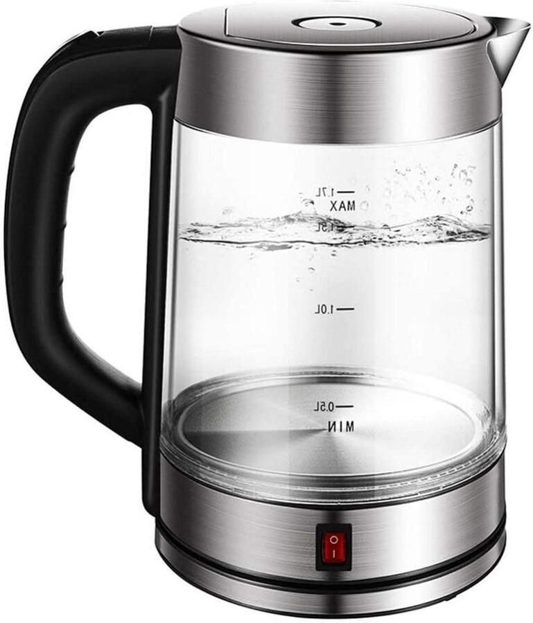 Elektrische Waterkoker Glazen Ketel Snel Water Koken Instelbare Temperatuur 17 Liter Zilver