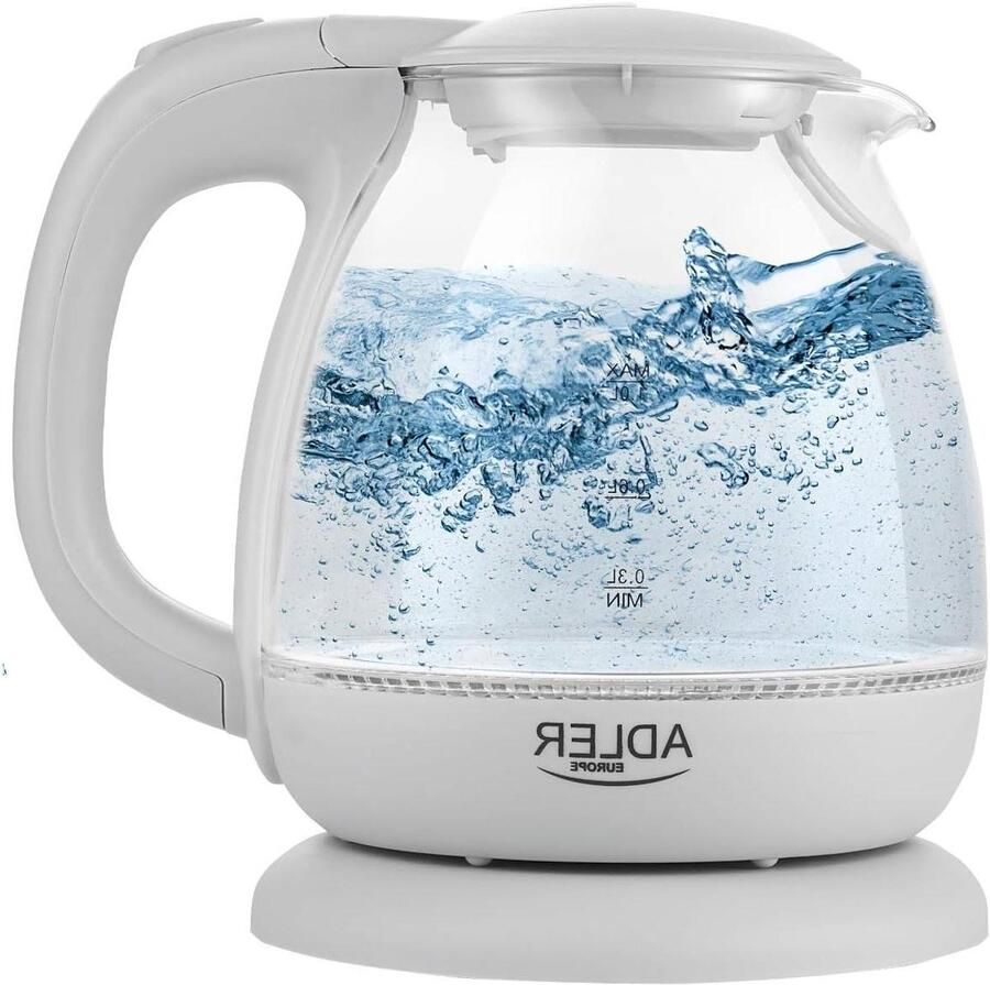 Elektrische Waterkoker Glazen Ketel Snel Water Koken LED Verlichting 1 Liter Grijs