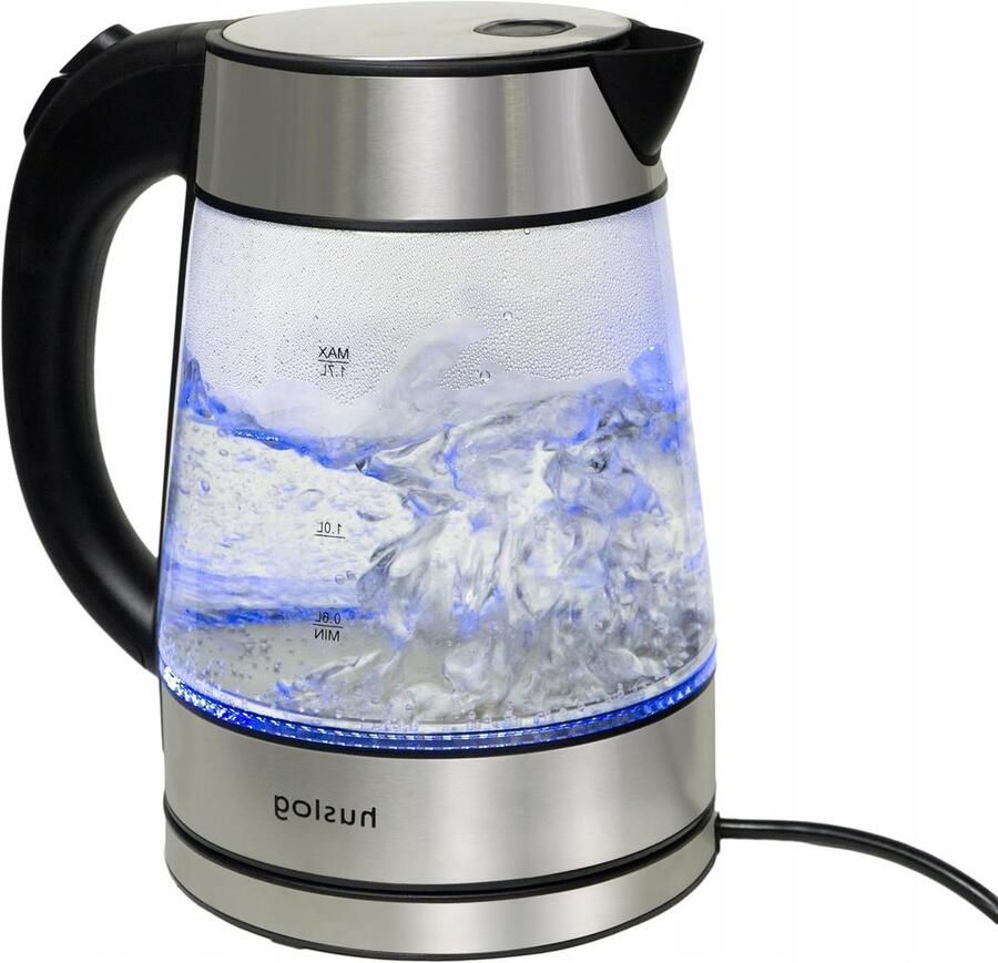 Elektrische Waterkoker Glazen Ketel Snel Water Koken LED Verlichting 1.7 Liter Zilver