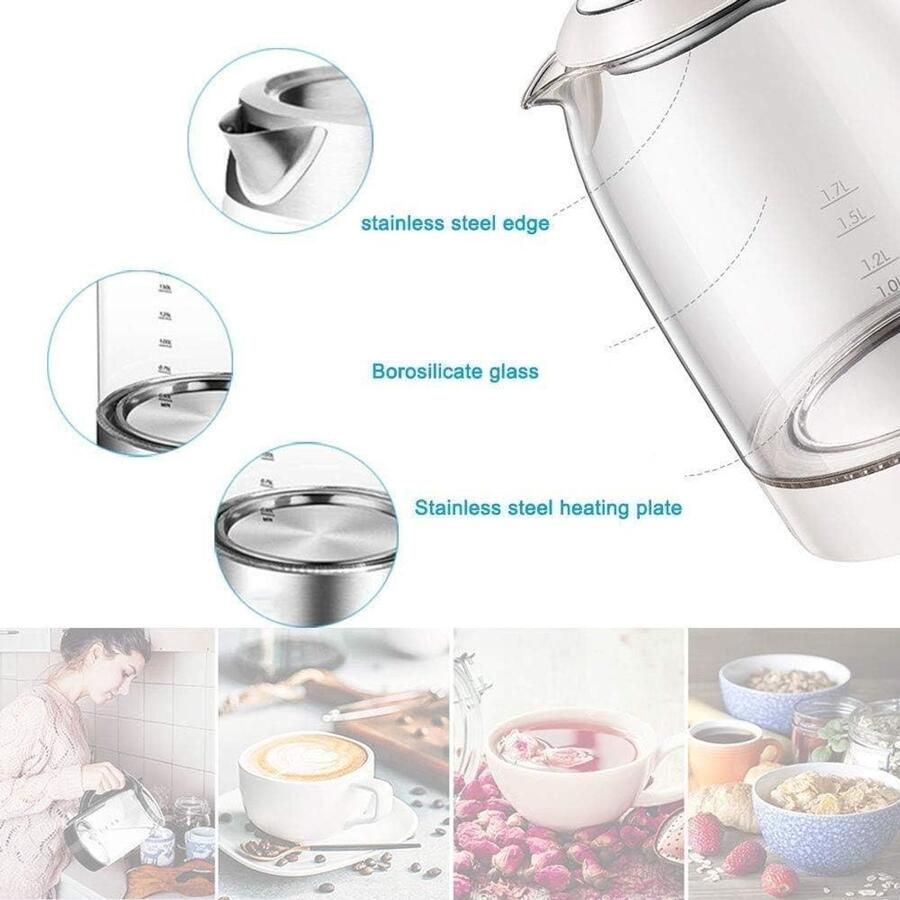 Elektrische Waterkoker Glazen Ketel Snel Water Koken Verlichte Verwarming 1.8 Liter Wit