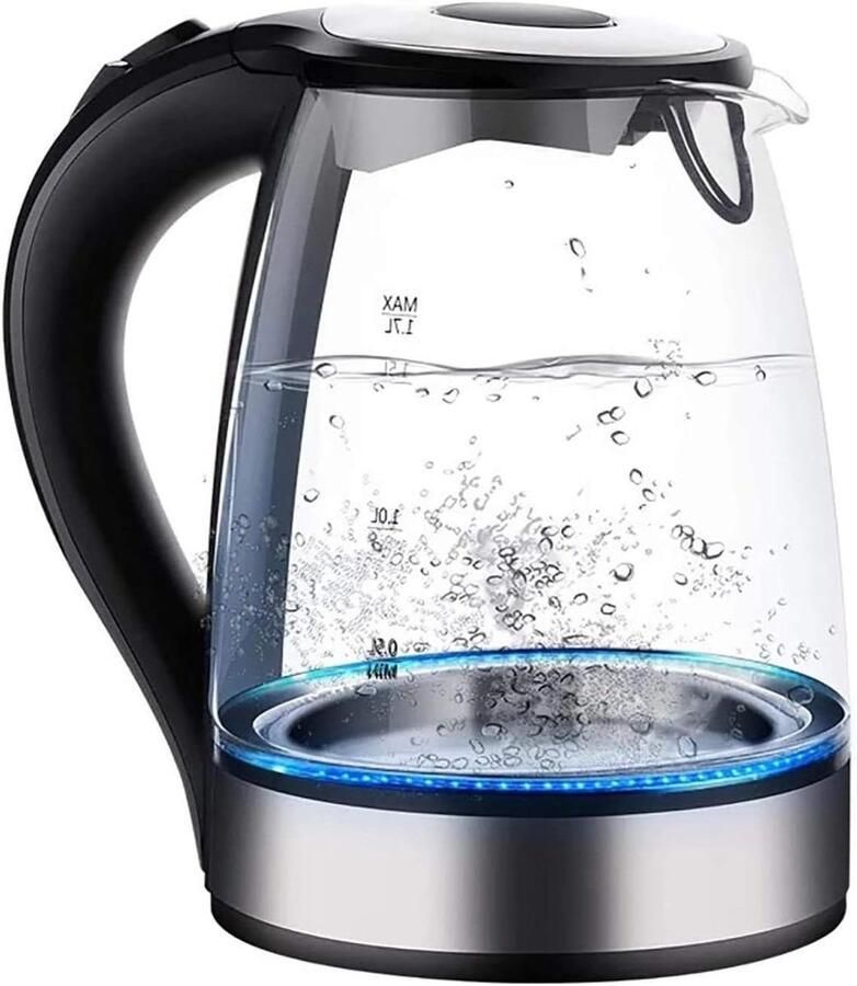 Elektrische Waterkoker Glazen Theeketel Snel Water Koken Blauw LED Indicatielampje 18 Liter Capaciteit Transparant