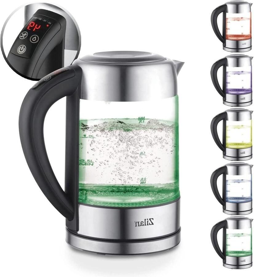 Elektrische Waterkoker Glazen Waterkoker Thee en Koffie Variabele Temperatuur 17 Liter Grijs